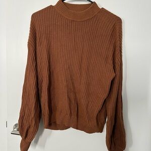 Mock neck brown ribbed sweater